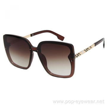 Black Gold Metal Oversized Sunglasses Grey Gradient Lens